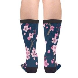 Jiekenmo Japanese Cherry Blossom Flower Japan Floral Casual Unisex Novelty Fun Crew Socks Fashion Comfortable Men And Women Crazy Dress Socks
