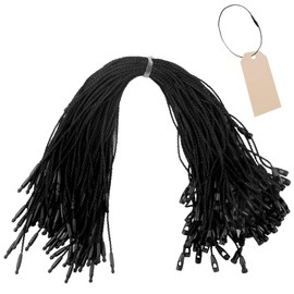 SMCEHEYA Polyester String for Hang Tags 100Pcs, Black String 8''/20cm,Tags String with Snap Lock for Attaching Labels and Security Tags Fastener, Hook Ties for Products Clothes Brand Tag Price Gift