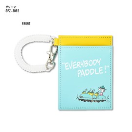 Snoopy 0124 Women's Pass Case, Commuter Pass Case, Card Case, Synthetic Leather, 2 Pieces, Storage with Coil Chain, Simple, Thin, Compact, green (SPZ-3092)