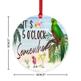 It's Five O'clock Somewhere Christmas Tree Ornament Beer Bar Club Glass Parrot Round Christmas Tree Ornament Keepsake Parrot Flowers Flamingo Beach Acrylic Christmas Bauble for Xmas Tree Decoration
