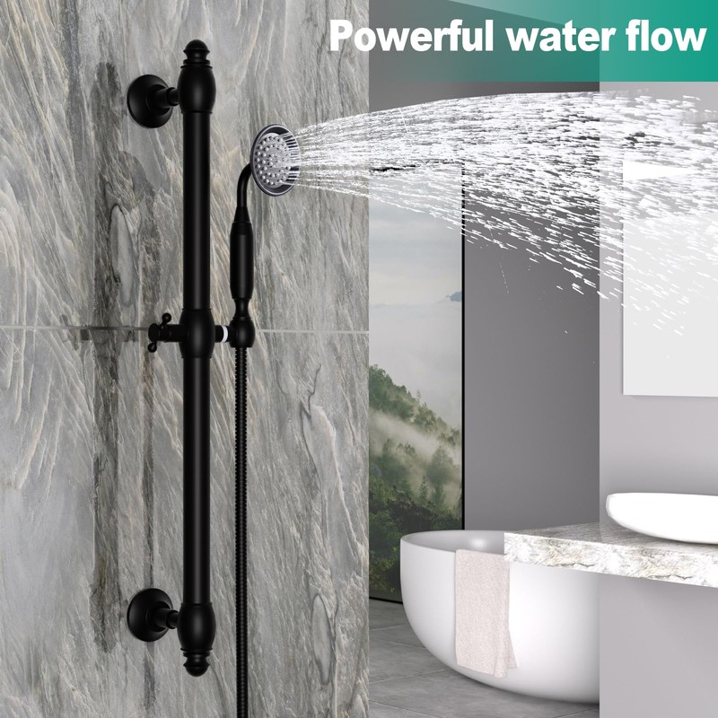 Brass Shower Slide Bar with Handheld Shower Head, Adjustable Height