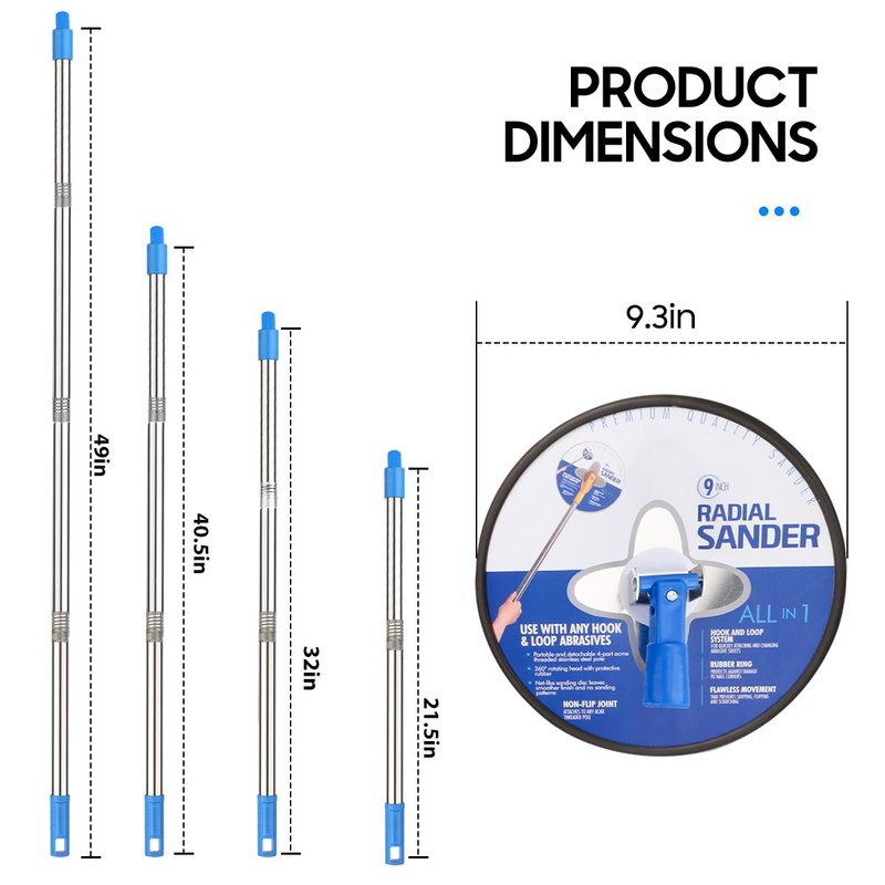 Pole Sander for Drywall,Manual Hand Radial Wall Sander with Extension