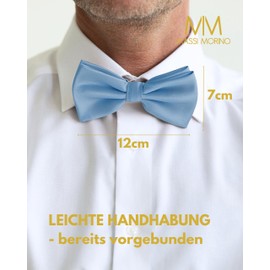 Massi Morino Men's Bow Tie Pre-Tied and Adjustable - Plain Suit Men's Bow Tie - Bow Tie with Large Choice of Colours, lightblue