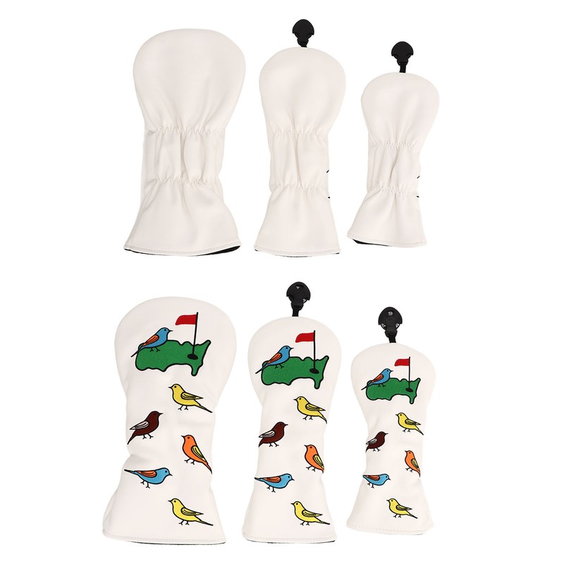 3PCS Golf Club Head Cover PU Waterproof Bird Pattern Golf