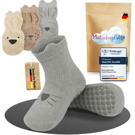Matschepfuetze Stopper Socks for Babies and Children, Baby Non-Slip Socks with ABS Nubs, Cuddly Warm Crawling Socks for Girls and Boys, Mix 1 Set of 3