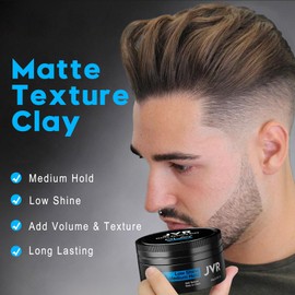JVR Matte Texture Hair Styling Clay, Medium Hold, Low Shine, 80 g, Water Soluble Formula (80 g, Fresh)
