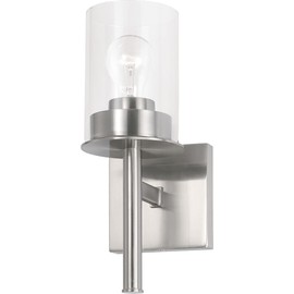 HomePlace Lighting 646811BN-532 Mason Transitional Clear Glass Cylinder Wall Sconce, 1-Light 100 Watt, 13" H x 5" W, Brushed/Satin Nickel