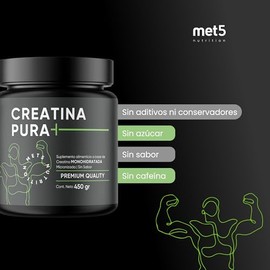 Creatina Monohidratada Micronizada de Alta Pureza | Sin sabor y Sin olor | Bote de 450 gramos | 90 porciones (3 meses) | Met 5 Nutrition