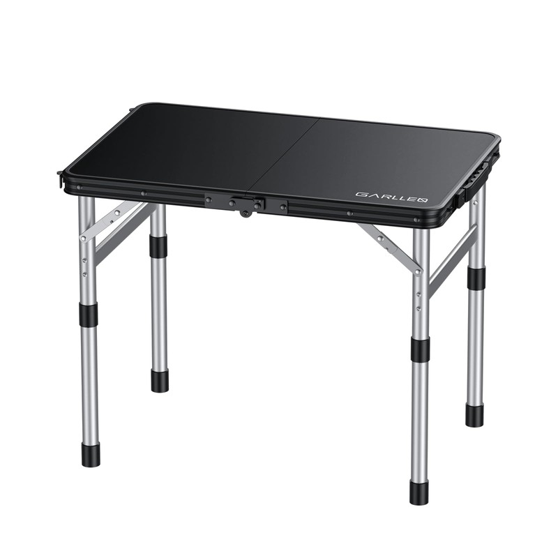 GARLLEN Camping Table with Waterproof High-Density Plastic Tabletop, 3 Adjustable