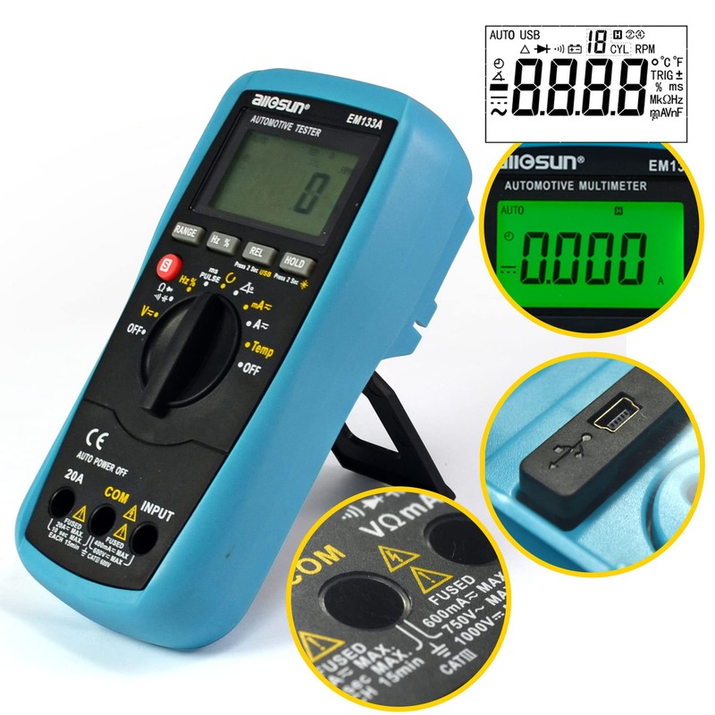 allsun Automotive Dwell Meter Digital Multimeter Autoranging TRMS 5999 Counts