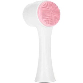 Cepillo de limpieza facial de doble cara para limpiar y exfoliar y masajear cerdas suaves, limpieza de poros de silicona facial, espinilla, acné seco o húmedo de uso múltiple(Pink)