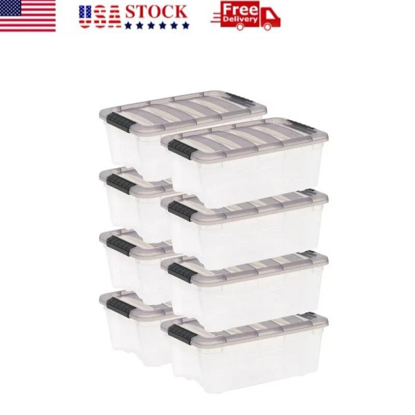 12.95 Qt Clear Latch Box Stackable Plastic Storage Bins with