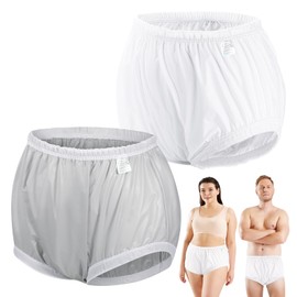 2PCS Carer Adult Diaper Covers for Incontinence Noiseless Reusable Waterproof Underwear Designed to Go On Top of/Together with Diapers & Briefs as Added Leak Resistance Pull-On-Cover Pant(White,Gray)