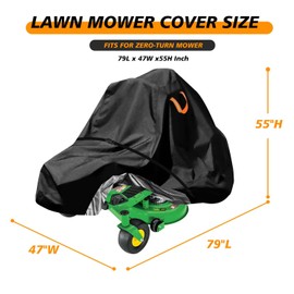 Zero-Turn Lawn Mower Covers,Waterproof Outdoor Riding Mower Cover,Fits up to 60" Decks Rider Lawnmower Tractor Storage Cover,Durable Anti-UV 210D Polyester,Reflective Strips -79"Lx47"Wx55"H