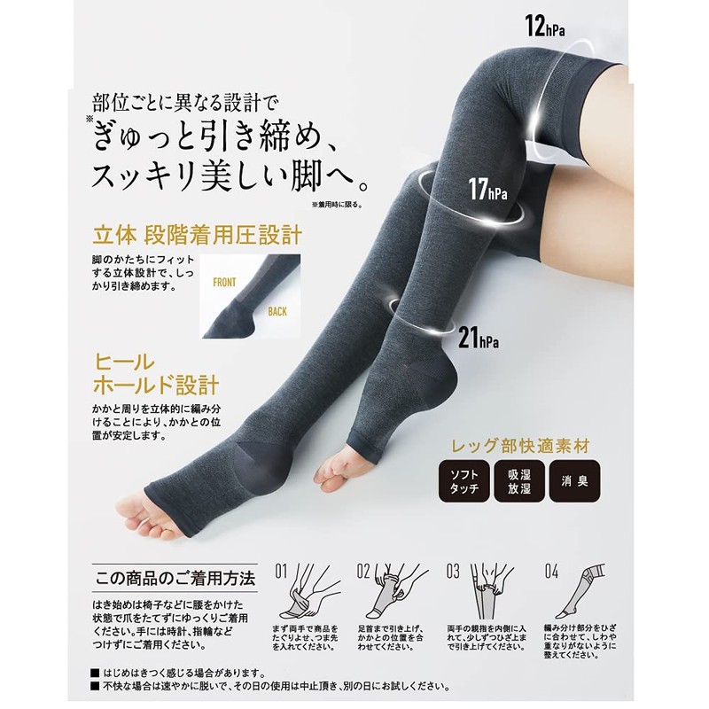 Gunze RIZAP Women's Compression Over Knees, For Sleeping And Refreshing
