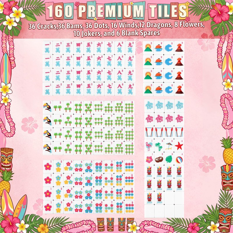 Silipull American Mahjong Tile Set, 160 Pcs 1.2'' Pink Engraved