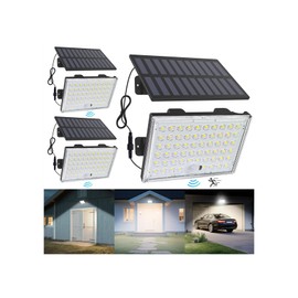 LumiZen Solar Outdoor Lights, 3800LM LED Flood Lights with 16.4 Ft Cable, Remote Control Solar Motion Sensor Lights with 3 Modes, Solar Powered Security Lights for Outside Patio, Yard, Garage, 3 Pack