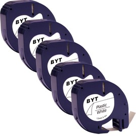 DINGYI 5 x Black on White Label Tape Replacement for Dymo LetraTag 91201 S0721630 Compatible with Dymo Letra Tag LT-100H LT100T 12mm x 4m