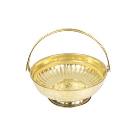 Spillbox Traditional Handcrafted Lakshmi Brass Flower basket for Pooja/Worship (Gold Leaf)