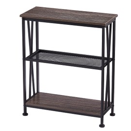 Narrow Side Table, End Table with 3 Tier Storage Shelves, Industrial Rustic Accent Skiny End Tables for Small Spaces, Slim Couch Beside Table, Small Hallway Table for Living Room (Rustic Brown+Metal)