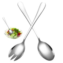 Salad Servers, Pack of 2 Salad Spoons, Serving Spoon, Stainless Steel Salad Servers Set, Long Handle Salad Servers Set for Serving, Salad Spoons and Fork Set, 19.5 cm/7.67 inches Length
