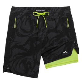 maamgic Boys Athletic Shorts with Liner Teens Youth 2 in 1 Active Running Sports Soccer Shorts with Zipper Pockets Dark Cyclone 14/16