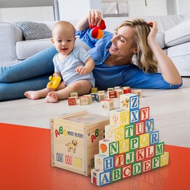 Zarnat Wooden Baby ABC Block Set – 27-Piece Alphabet & Number Learning Blocks for Toddlers – Montessori Educational Toys for Preschool Learning – Beautiful Wooden Toy Set for Kids 1-3
