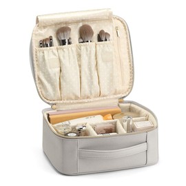 Vlando Travel Cosmetic Make-up Bag Storage Case, Multi-compartment with Dividers for Cosmetics Makeup Brushes Toiletry Jewelry Accessories, Grey