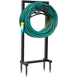 INNOSTAGE Garden Hose Holder - Heavy-Duty Freestanding 150FT Hose Stand, Metal Outside Waterhose Rack, Detachable Decorative Rust-Resistant In-Ground Lawn Yard Water Pipe Storage Organizer (Round)