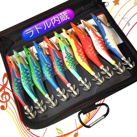 Egi Set Squid Fishing Lure with Built-in Rattle Full Body Luminous 3 No. 3.5 No. 10 Set of 10, Luminous Point, Luminous Floatation Sutte, Fishing, Bomber Hook, Egging, Lure, Case Included (Full Body