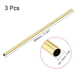 Ofowin [3 Pcs] Brass Round Tube 300mm Length 10mm OD 0.5mm Wall Thickness, Metal Copper Seamless Straight Pipe Tubing for DIY Draft Hollow Decoration Frame Models Hobby