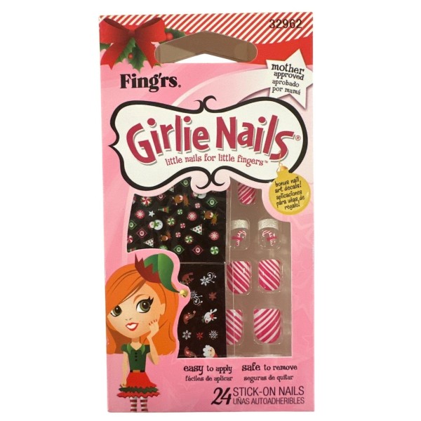 Little Fingr's GIRLIE NAILS #32962 24 Stick-On Nails & Stickers