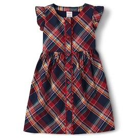 Gymboree,and Toddler Flutter Sleeve Dress,Red Plaid,5T