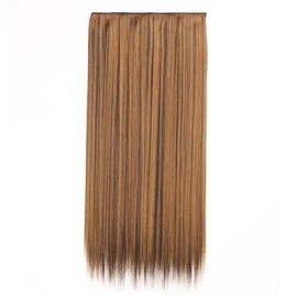 Two-Tone Highlighted Straight Clip-In Hair Extension Honey Blonde & Dark Brown Blend