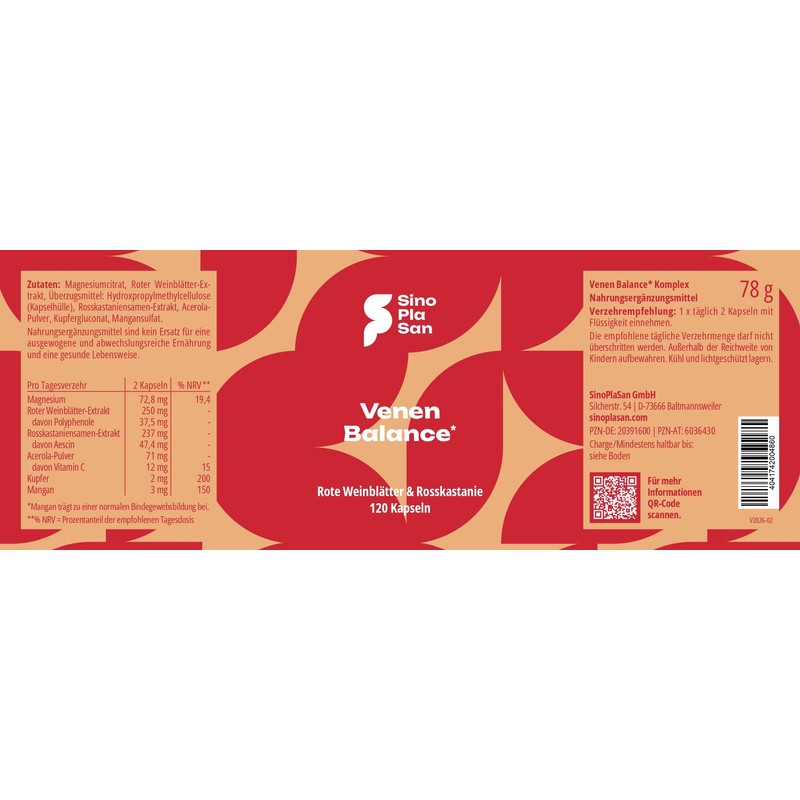 SinoPlaSan Vein Balance Complex | 120 Capsules | with Red