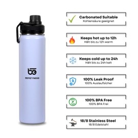 Beazyness 'universeBottle' Stainless Steel Drinking Bottle - BPA-Free - Leak-Proof - Suitable for Carbonated Drinks - Insulated Bottle with Screw Cap for Fitness, Outdoor (White, 710 ml)