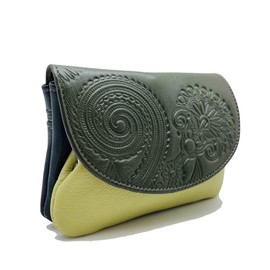 Woman, Lady and Girl Leather Purse, Tricolour Green, Retro