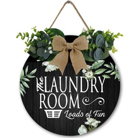 The Laundry Room Loads Of Fun Sign,Laundry Room Wall Decor,Rustic Round Wooden Sign,For Home, Office, Store Or Restaurant