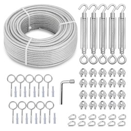 hannger M6 Turnbuckles for Cables Wire Kit, 1/8" PVC Coated Steel Cable Kit w/ 7×7 Strand Core & 100Ft Wire Rope Tensioner Strainer for String Light Hanging/Deck Stair Railings/Shade Sail/Clothes Line