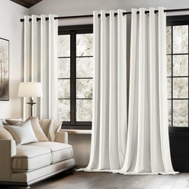 EMEMA Pure White Velvet Curtains 96 Inches Long, Luxury Blackout Curtains for Living Room, Grommet Room Darkening Elegant Thermal Insulated Window Treatment for Bedroom W52 x L96