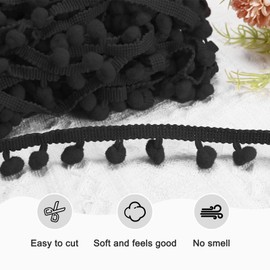 M METERXITY Pom Pom Ball Fringe Trim, 10 Yards 8mm Ball Fringe Trim Ribbon Sewing Accessory for Home Decoration/DIY Crafts/Curtain/Pillow [Black]