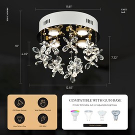 Aol furin 4-Lights Modern Chandelier K9 Crystal Lighting Fixture,11.8 Inch Round Stainless Steel Flush Mount Ceiling Lights for Bedroom Foyer Hallway Dining Room,GU10 Bulbs Include