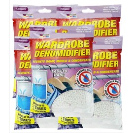 x5 Disposable Wardrobe Dehumidifier Hanging Bags - Specially Designed to Remove Moisture from Wardrobes - Absorbs Damp, Moisture & Condensation Fast & Effectively (Lavender)