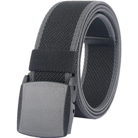 Men's Elastic Stretch Belts - Breathable Canvas Web Belt for Men Women with No-Metal Plastic Buckle for Travel Work Sports,Adjustable Waist Belt for Pants Shorts Jeans [49"L x 1.5"W](Black & Grey)