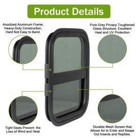 AlloTemlass RV Window | 14" W x 16" H | Teardrop Style | Vertical Sliding Replacement Glass &Trim Set | DOT Certification Qualified