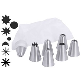 7 seamless 18/10 stainless steel nozzles with a nylon pastry bag