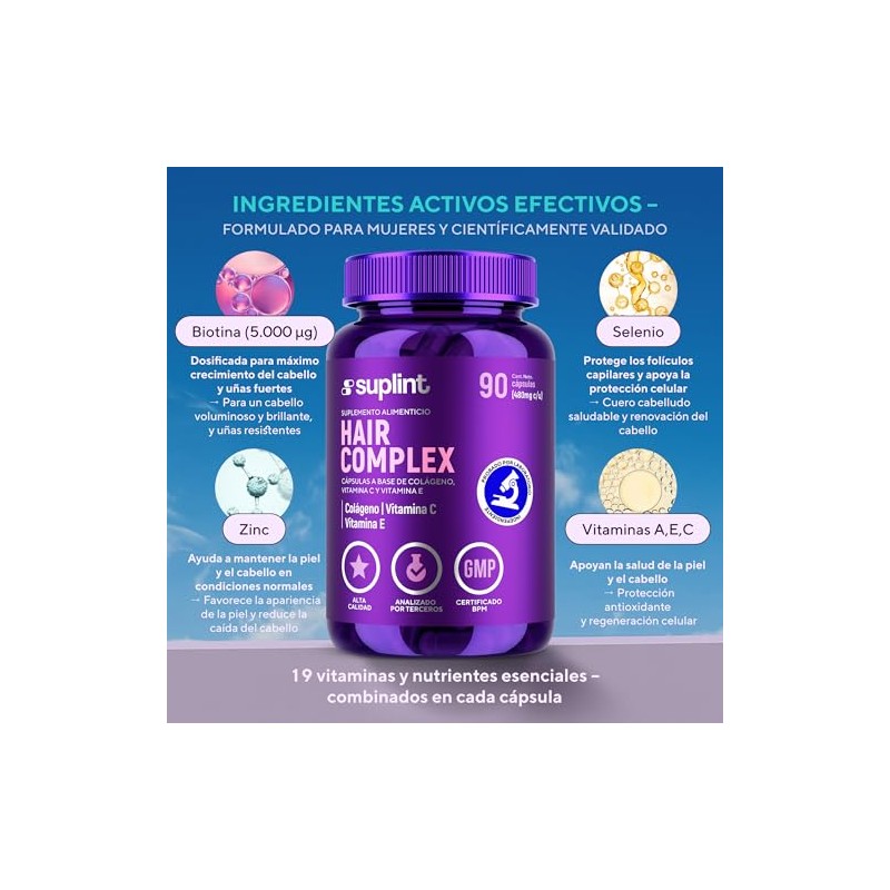 Vitaminas para el Cabello Mujer con Biotina, Colágeno, Queratina, Zinc