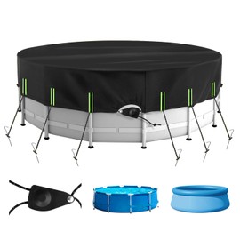 18 Ft Round Pool Cover with Reflective Strips Quick Tightening Ratchet UV Resistant One-Piece Oxford Cloth for Above Ground Swimming Pools, Tear Resistant Windproof