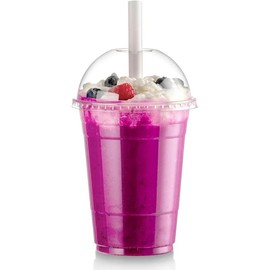 50 Pack Clear Plastic Cups with Dome Lids, Disposable Iced Coffee Cups, BPA Free Crystal Boba Cup for Party, Smoothie, Juice, Frappuccino, Bubble Boba, Milkshake - Size: 16oz, Color: Clear with hole, Number of Items: 50