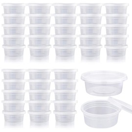 Augshy Small Slime Containers With Lids, 50 Pack Hawaiian Shaved Ice Mold Jello Shot Cups Condiment Containers Plastic Portion Cups with Lids for Salad Dressing Food Storage Containers (2 oz)